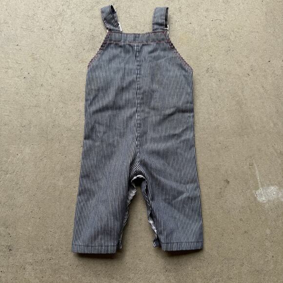 Baby Toddlers Vintage 70's Heath-Tex Pinstripe Blue White Overalls Sz 18 Months - Picture 3 of 5